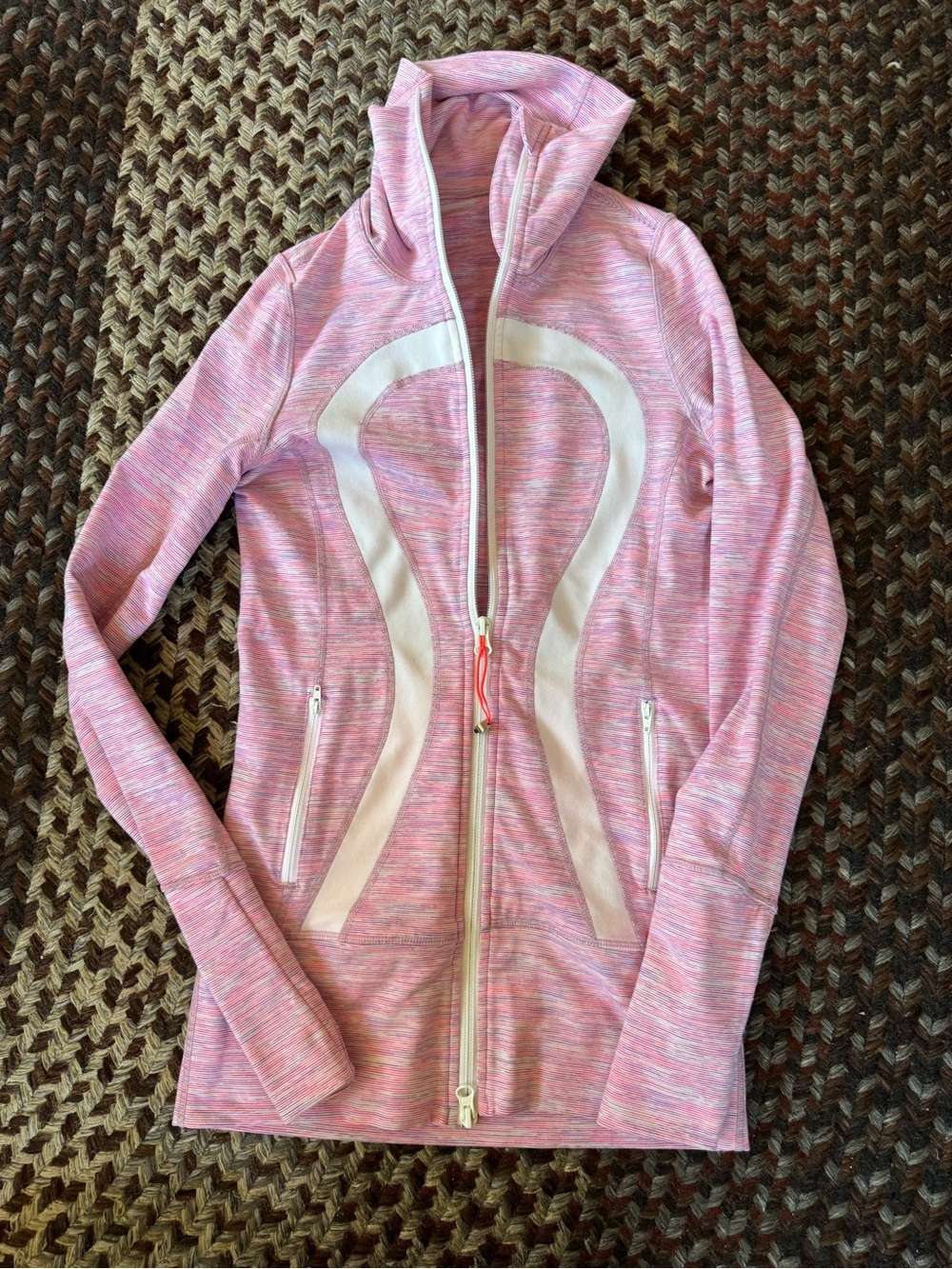 Lululemon In Stride Jacket Space Dye Pink Size 2 Thumbholes Cadet Collar EUC